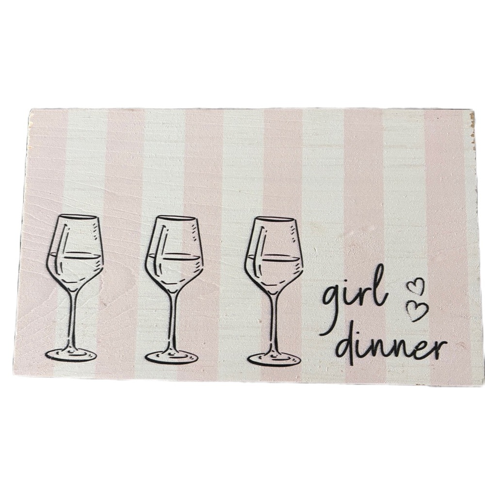 Home Goods Wooden Wine Pink and White Striped Wall Art